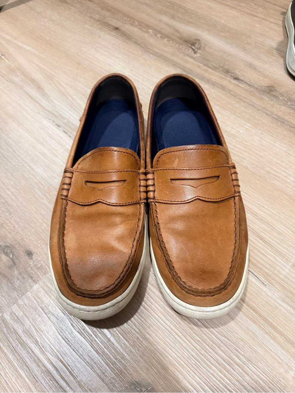 Cole Haan Tan Leather Penny Loafers with Navy Insole